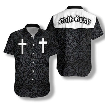 Goth Gang Cross Black Design Hawaiian Shirt,Hawaiian Shirt Gift, Christmas Gift