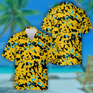 Abstract Black Blue And Yellow Camouflage Pattern Hawaiian Shirt, Hawaiian Shirt Gift, Christmas Gift