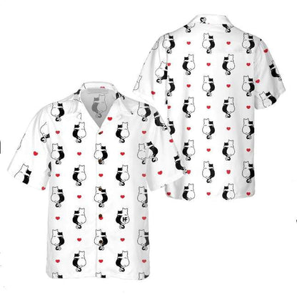 Valentine Heart Kitten Cartoon White Background Hawaiian Shirt,Hawaiian Shirt Gift, Christmas Gift