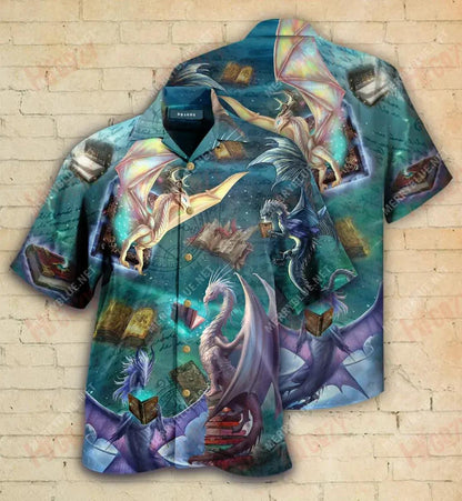 Dragons Read Books Short Hawaiian Shirt Summer Aloha Shirt Best Hawaiian Shirts Crazy Shirts Hawaii_Hawaiian Shirt Gift, Christmas Gift