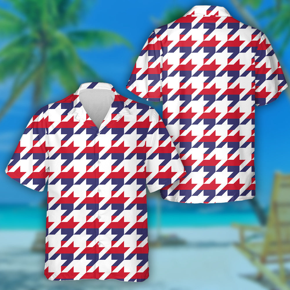 Ideal Houndstooth Pattern In USA Flag Colors Hawaiian Shirt, Hawaiian Shirt Gift, Christmas Gift