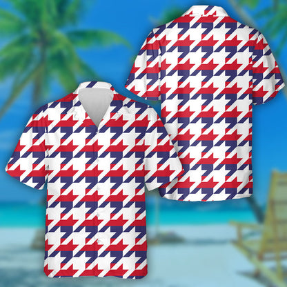 Ideal Houndstooth Pattern In USA Flag Colors Hawaiian Shirt, Hawaiian Shirt Gift, Christmas Gift