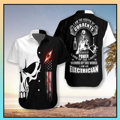 Electrician Proud Skull Hawaiian Shirt_Hawaiian Shirt Gift, Christmas Gift