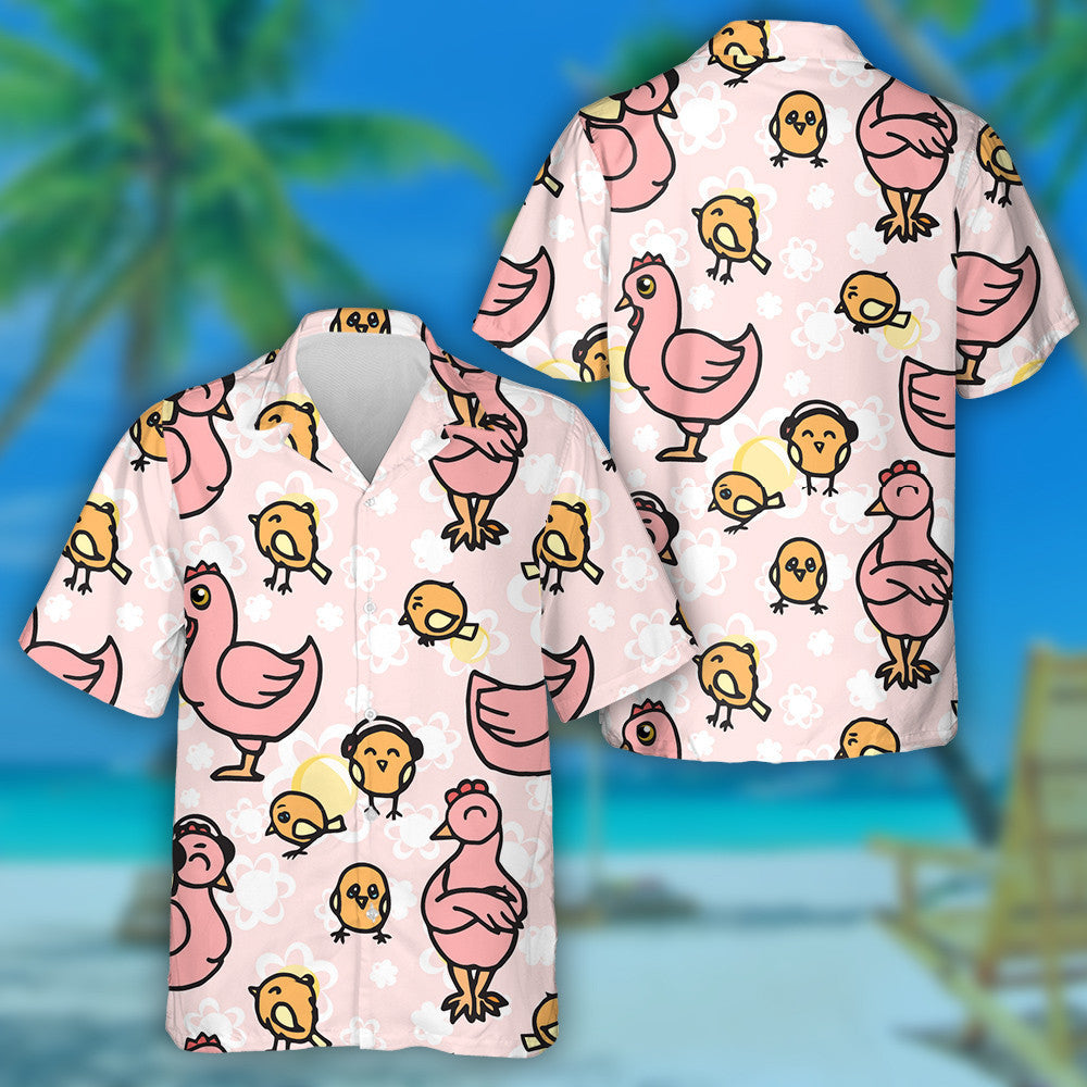 Cheerful Funny Hens And Baby Chickens Hawaiian Shirt, Hawaiian For Gift