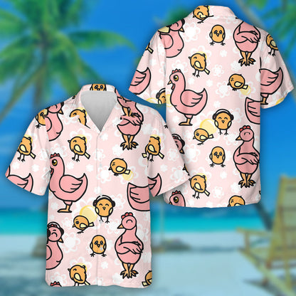 Cheerful Funny Hens And Baby Chickens Hawaiian Shirt, Hawaiian For Gift