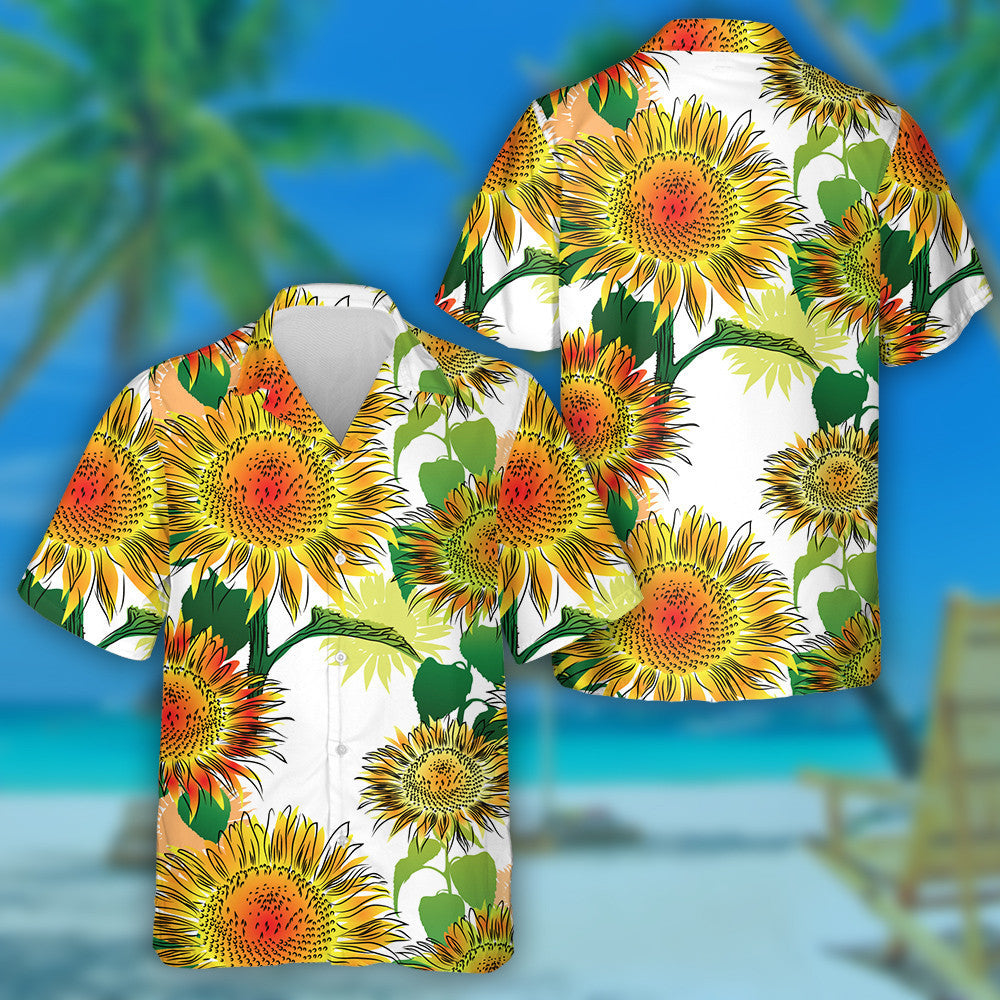 Lus na gréine Buí Agus Oráiste Dóite Agus Duilleoga Patrún Líníochta Léine Haváís, Bronntanas Léine Haváís, Bronntanas Nollag