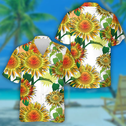 Lus na gréine Buí Agus Oráiste Dóite Agus Duilleoga Patrún Líníochta Léine Haváís, Bronntanas Léine Haváís, Bronntanas Nollag