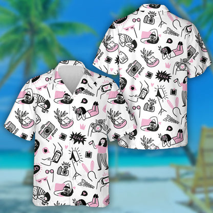 Photo Camera With Photographer And Cats Hawaiian Shirt,Hawaiian Shirt Gift, Christmas Gift