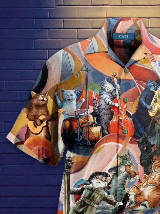 Cats Band Tropical Background Design Hawaiian Shirt, Hawaiian For Gift