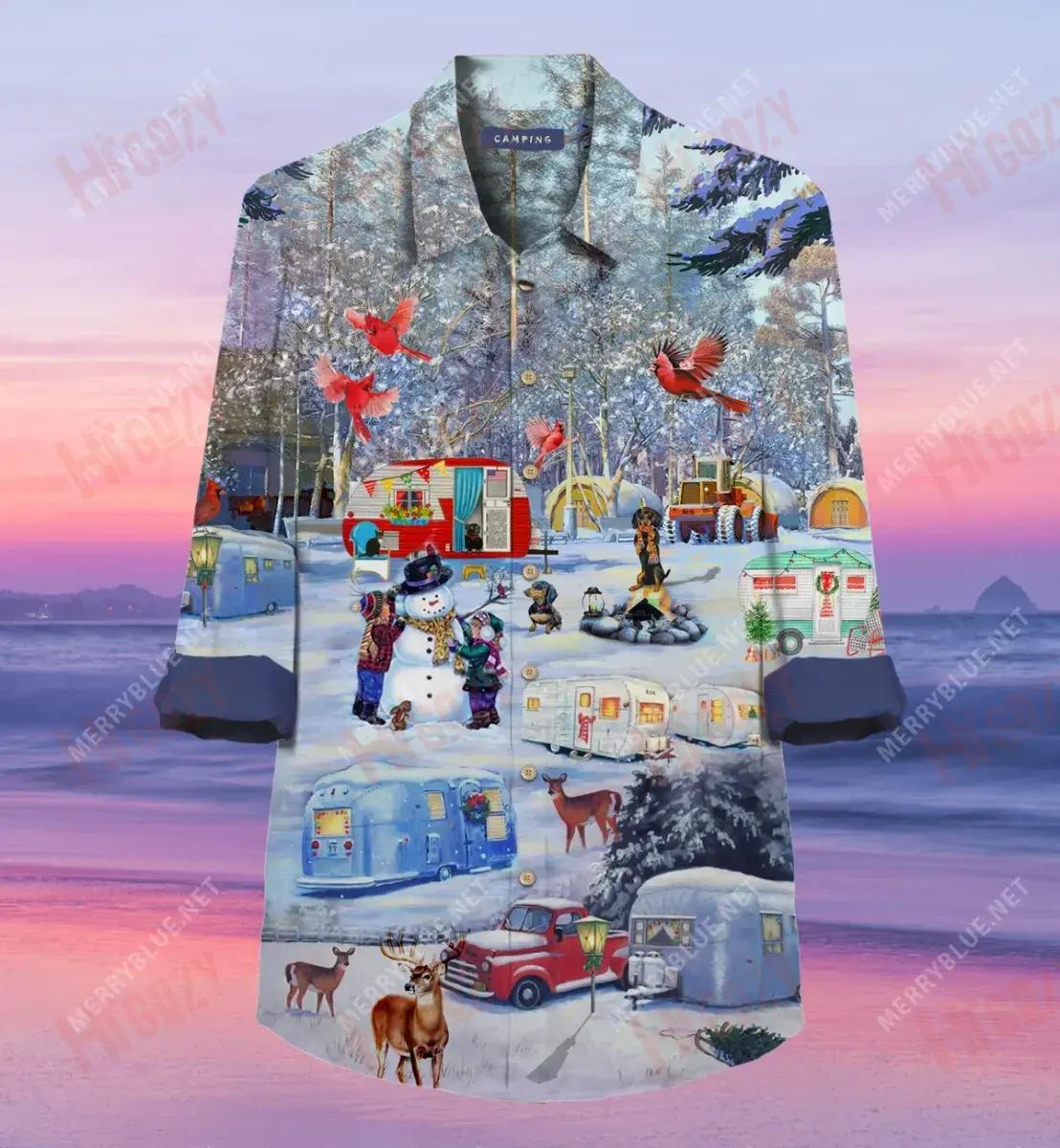 Camping Before Christmas Long Hawaiian Shirt Hobbies Short Sleeve Hawaiian Crazy Shirts Crazy Shirts Hawaii_ Hawaiian Shirts -Hawaiian Shirt Gift, Christmas Gift