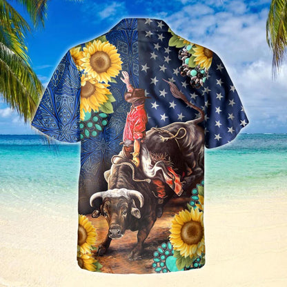 Bull Rodeo Sunflower Hawaiian Shirt,Hawaiian Shirt Gift, Christmas Gift
