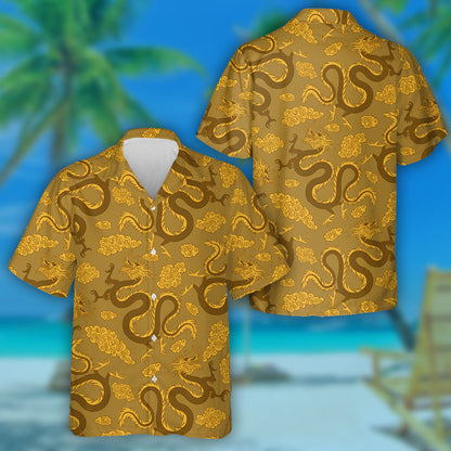 Gold Chinese Dragons On A Gold Background Hawaiian Shirt, Hawaiian Shirt Gift, Christmas Gift