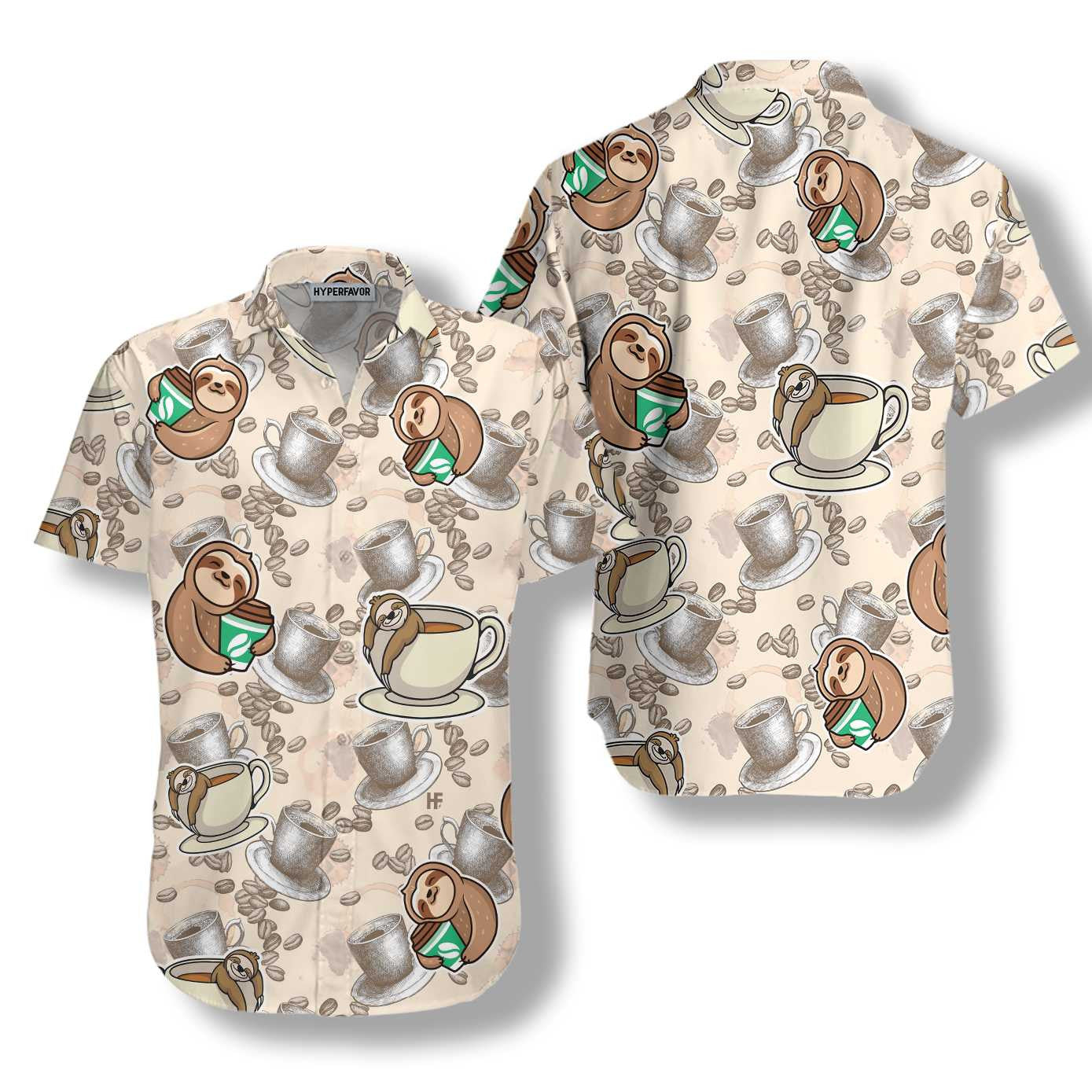 Ideal Coffee And Lazy Sloth Design Hawaiian Shirt, Hawaiian For Gift
