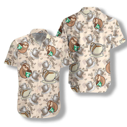Ideal Coffee And Lazy Sloth Design Hawaiian Shirt, Hawaiian For Gift