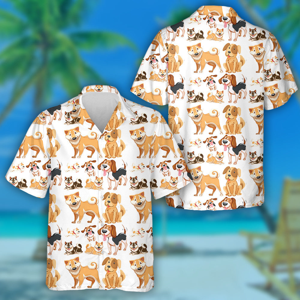 Orange Many Dogs Illustration Isolated Background Hawaiian Shirt,Hawaiian Shirt Gift, Christmas Gift
