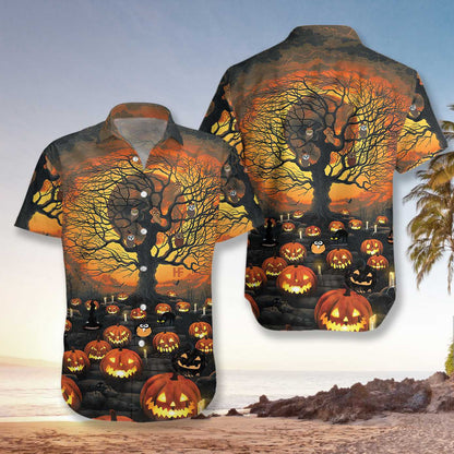 Pumpkin Night Eerie Silence Design Hawaiian Shirt,Hawaiian Shirt Gift, Christmas Gift