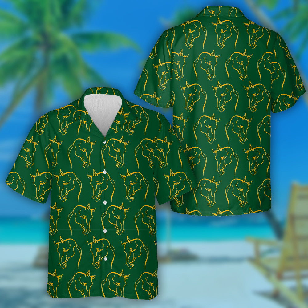 Hand Drawing Abstract Horse Head On Green Hawaiian Shirt, Hawaiian Shirt Gift, Christmas Gift
