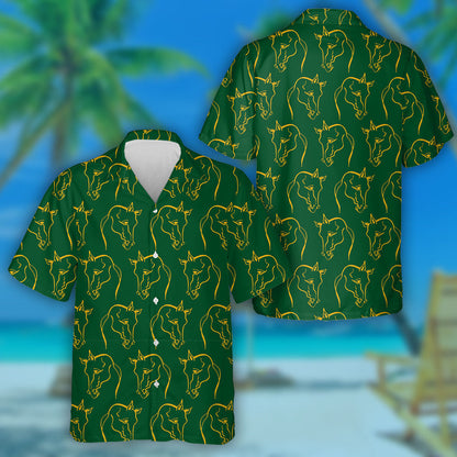 Hand Drawing Abstract Horse Head On Green Hawaiian Shirt, Hawaiian Shirt Gift, Christmas Gift