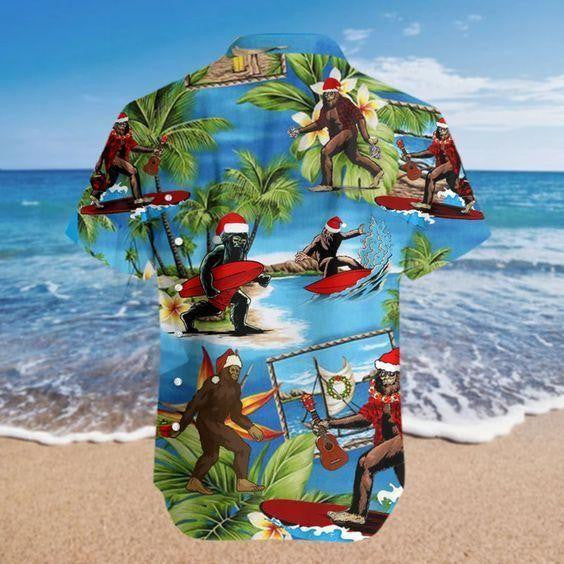 Cúlra Turquoise Nollag Santa Bigfoot Dearadh Léine Haváís, Bronntanas Nollag