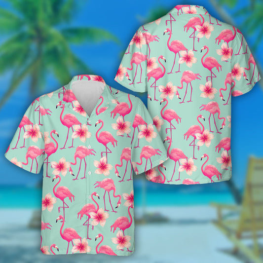Beautiful Flamingo With Blossom Tropical Flower Hawaiian Shirt, Hawaiian For Gift