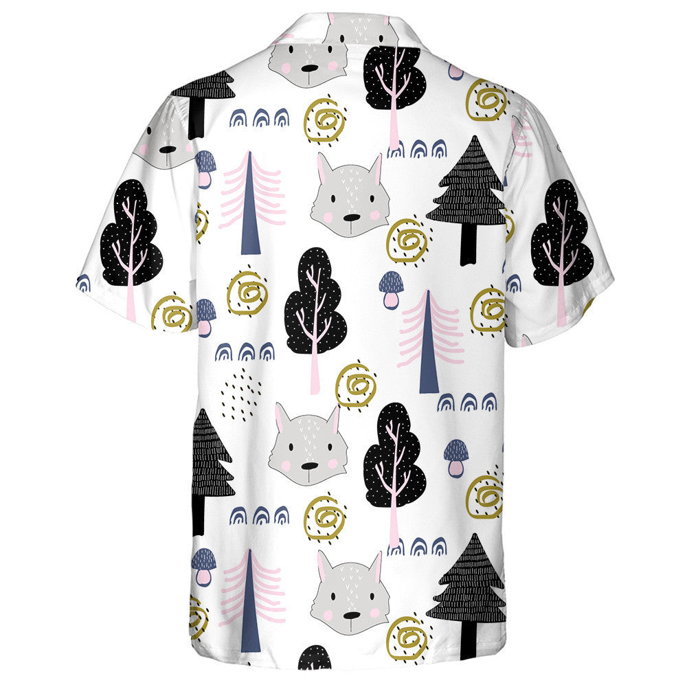Cartoon Autumn Forest With Wolf Head Hawaiian Shirt, Hawaiian For Gift