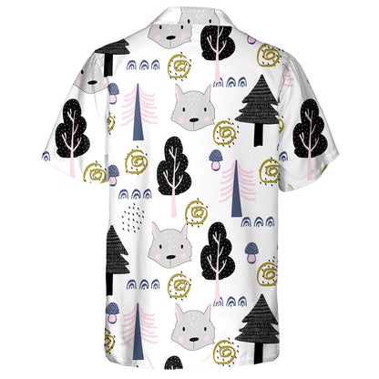 Cartoon Autumn Forest With Wolf Head Hawaiian Shirt, Hawaiian For Gift