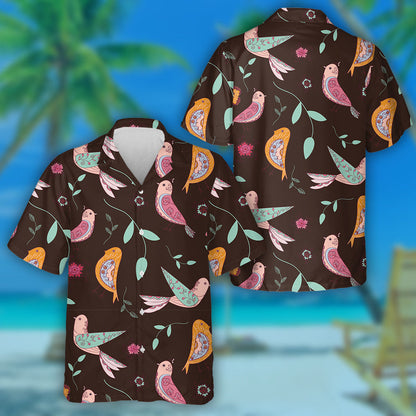 Funny Colored Birds With Flower And Leaf Hawaiian Shirt, Hawaiian Shirt Gift, Christmas Gift