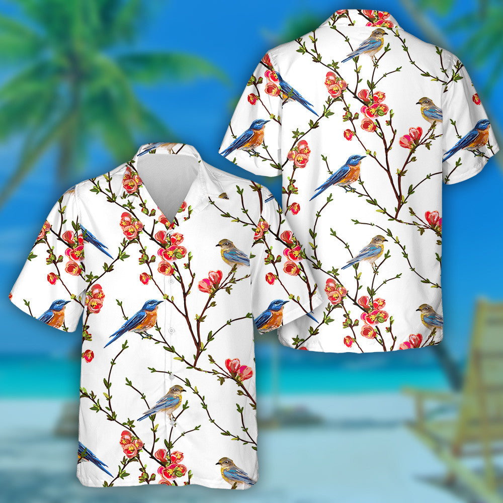 Birds Sitting On Beautiful Tropical Flowers Branch Hawaiian Shirt, Hawaiian Shirt Gift, Christmas Gift