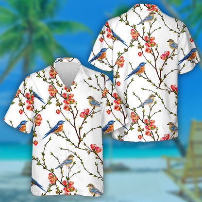 Birds Sitting On Beautiful Tropical Flowers Branch Hawaiian Shirt, Hawaiian Shirt Gift, Christmas Gift