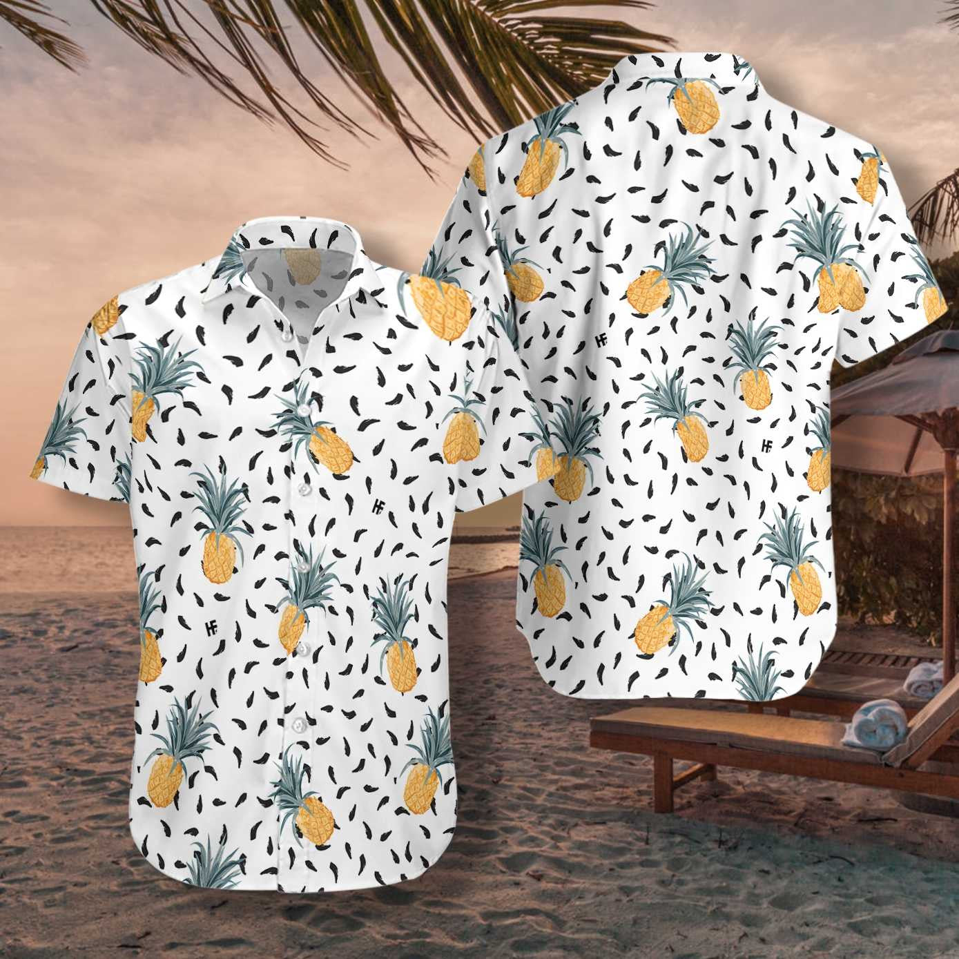 Pineapple Pattern White Theme Beautiful Design Hawaiian Shirt,Hawaiian Shirt Gift, Christmas Gift