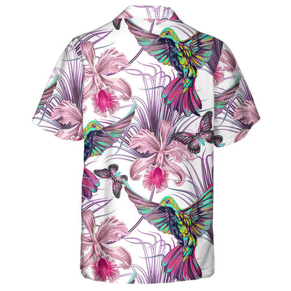 Theme Flying Hummingbirds Palm Leaves Orchids And Butterflies Hawaiian Shirt, Hawaiian Shirt Gift, Christmas Gift