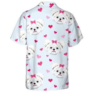 White Maltese With Pink Bow And Hearts Hawaiian Shirt, Hawaiian Shirt Gift, Christmas Gift