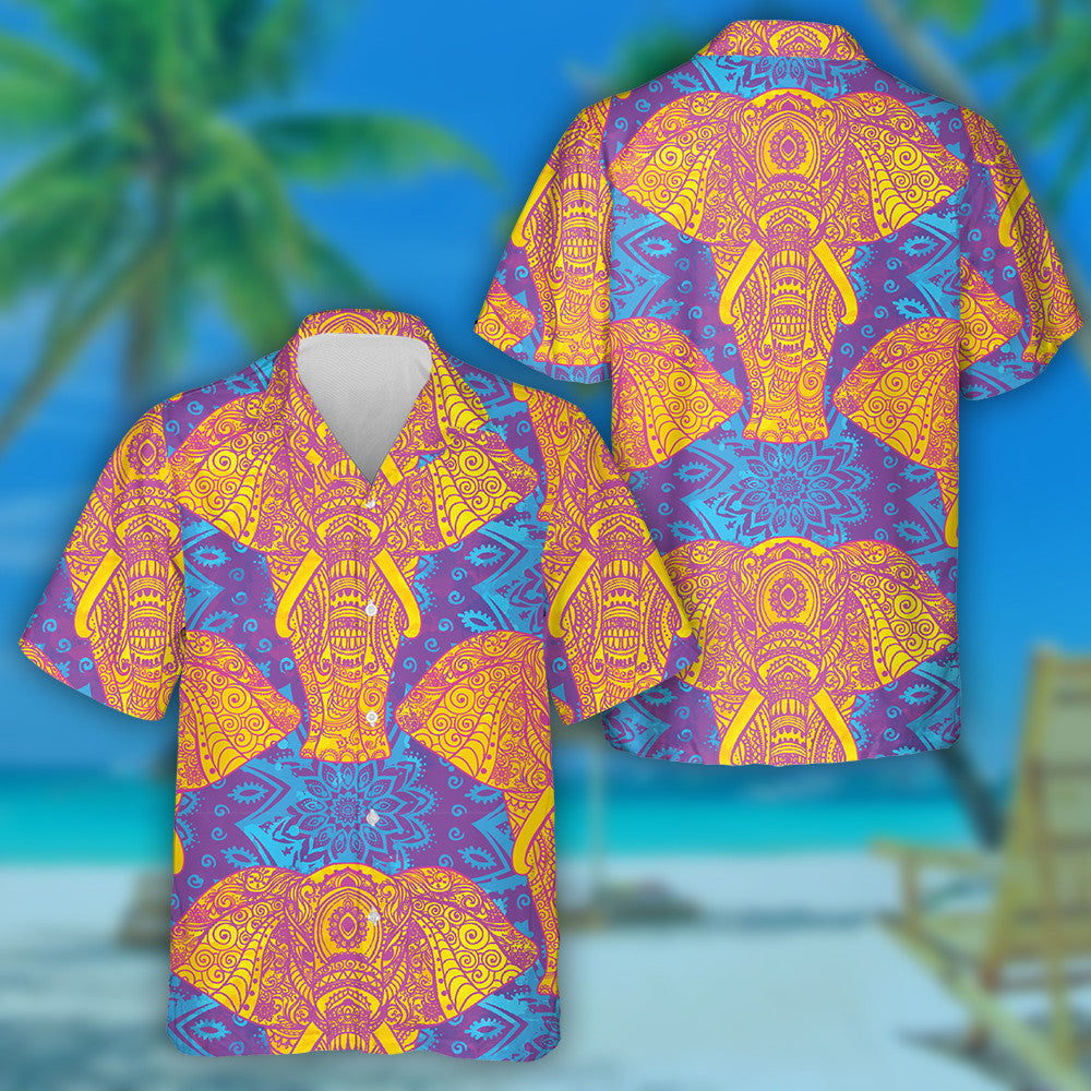 Mandala Eilifint Bándearg Agus Buí ar Chúlra Corcra Léine haváí, Bronntanas Léine Haváís, Bronntanas Nollag