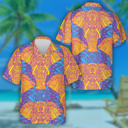 Mandala Eilifint Bándearg Agus Buí ar Chúlra Corcra Léine haváí, Bronntanas Léine Haváís, Bronntanas Nollag