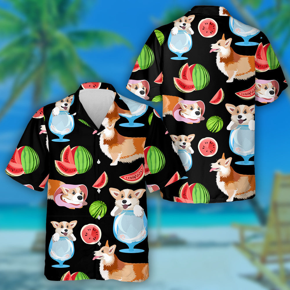 Beautiful Royal Corgi Dog On Black Hawaiian Shirt, Hawaiian For Gift
