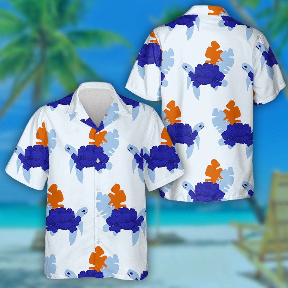 Duilleoga Turtar Gorm Agus Oráiste Agus Gorm Éadrom Léine Haváís, Bronntanas Léine Haváíais, Bronntanas Nollag