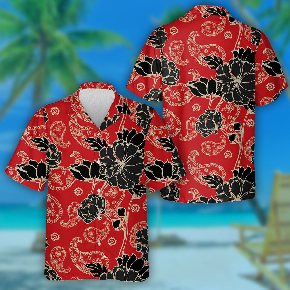 Patrún Teibí elegance le Paisley agus Cúlra Dearg Floral Léine Haváís, Bronntanas Léine Haváís, Bronntanas Nollag