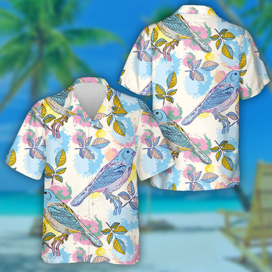 Beautiful Birds With Colorful Leaves Hawaiian Shirt, Hawaiian For Gift