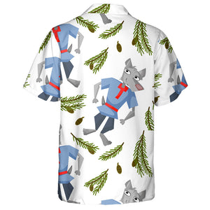 Wolf Cute Paddling In The Woods Hawaiian Shirt, Hwaiian For Gift