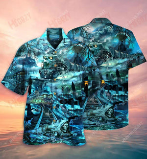 Death Train Skull Short Hawaiian Shirt Ocean Aloha Shirt Tactical Hawaiian Shirt Hawaiian Shirts For Men, Hawaiian Shirt Gift, Christmas Gift