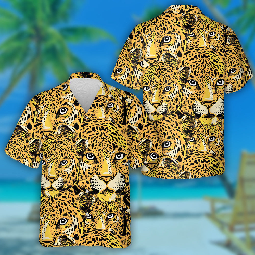 The Big Face Leopard On Black Background Hawaiian Shirt, Hawaiian Shirt Gift, Christmas Gift