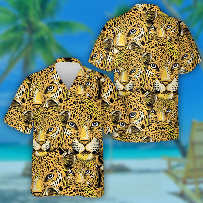 The Big Face Leopard On Black Background Hawaiian Shirt, Hawaiian Shirt Gift, Christmas Gift