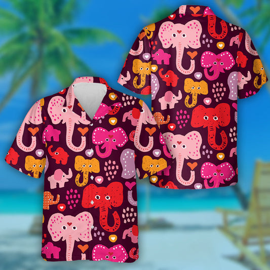 Colorful Circus Elephant In Different Size Hawaiian Shirt, Hawaiian For Gift