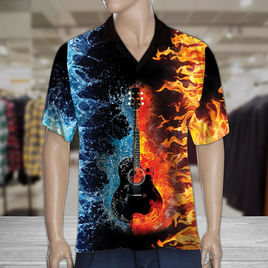 Flame And Ice Guitar Design Hawaiian Shirt,Hawaiian Shirt Gift, Christmas Gift