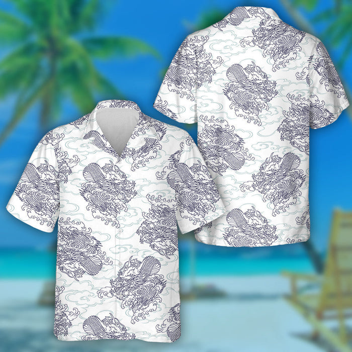 Japanese Style Dragon In The Sky Hawaiian Shirt, Hawaiian For Gift