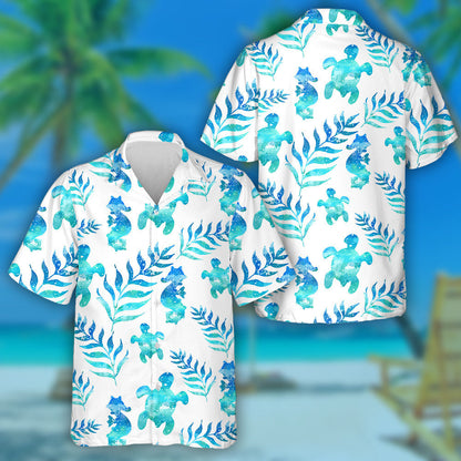 Galaxy Marine Tropical Leaves And Seahorse Hawaiian Shirt,Hawaiian Shirt Gift, Christmas Gift