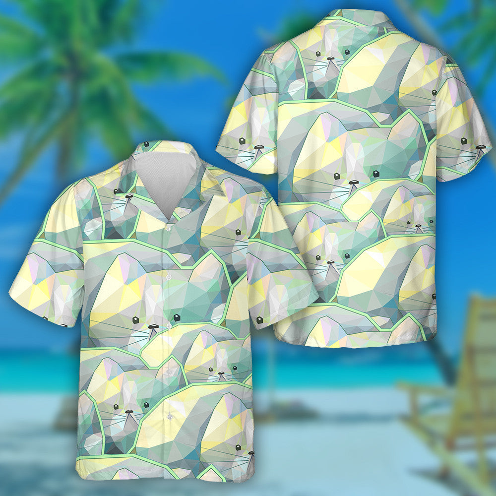Cute Cartoon Polygon Cat Doodle Background Hawaiian Shirt, Hawaiian Shirt Gift, Christmas Gift