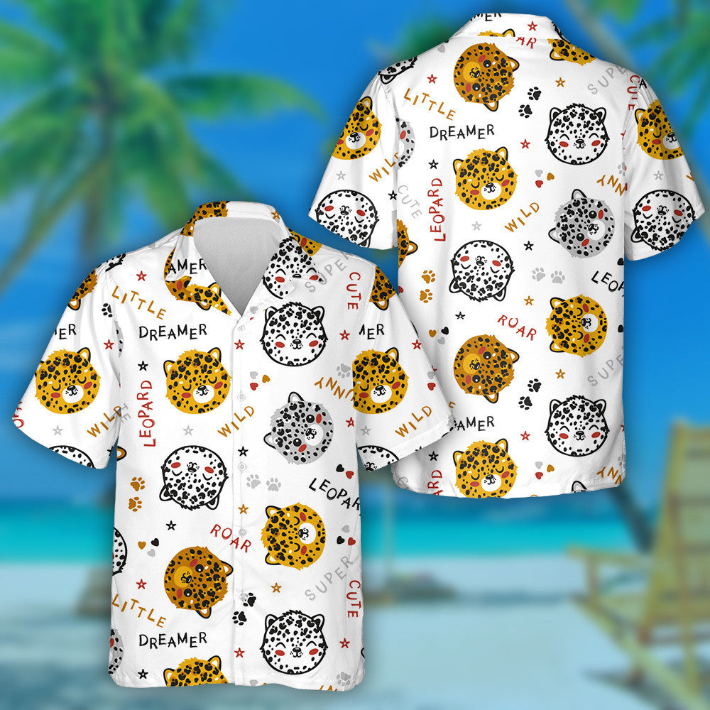 Modern Trendy Leopard Cat Face On White Hawaiian Shirt, Hawaiian Shirt Gift, Christmas Gift