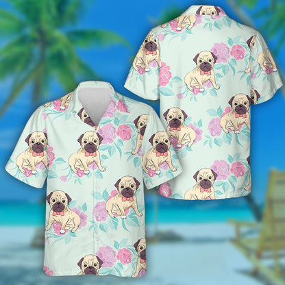 Bulldog On The Pink Flower Garden Hawaiian Shirt, Hawaiian For Gift