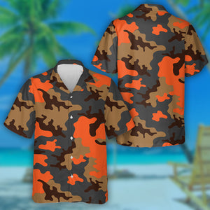 Abstract Army Military Camo In Orange And Brown Pattern Hawaiian Shirt, Hawaiian Shirt Gift, Christmas Gift